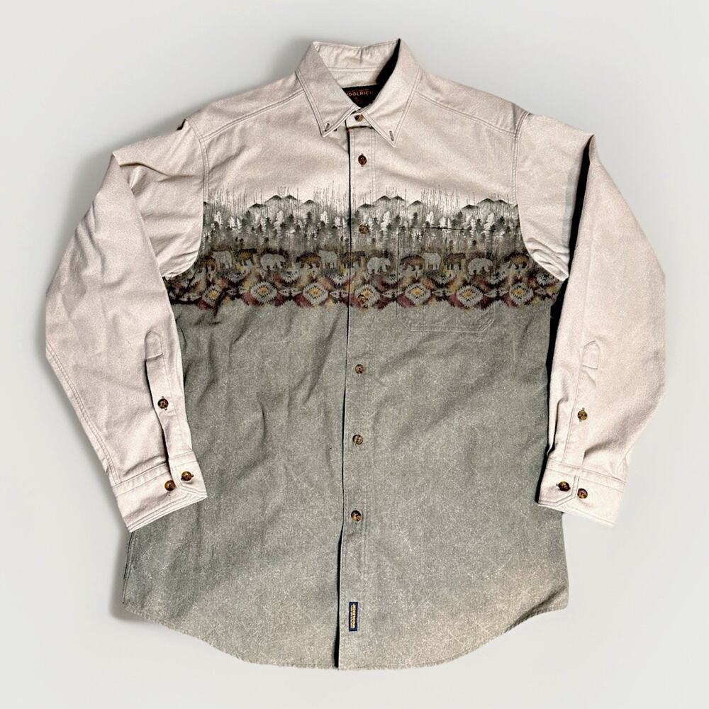 Woolrich Men's Long Sleeve Button-Up Shirt Bear Outdoor Western Style Size XXL